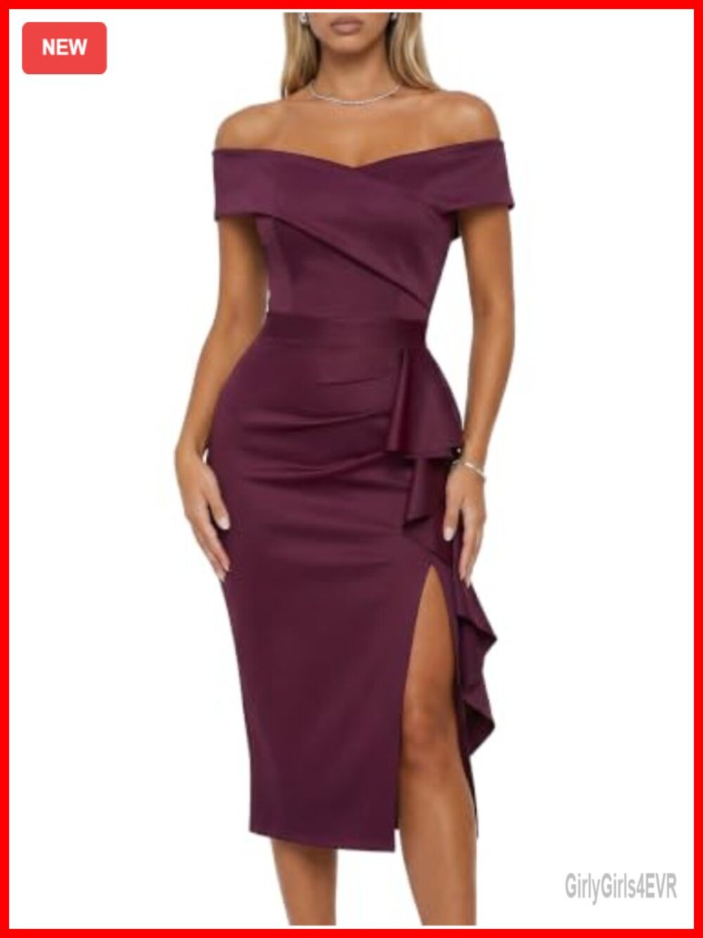 Off Shoulder Ruched Midi Dress Built-in Bra Bodycon Backless